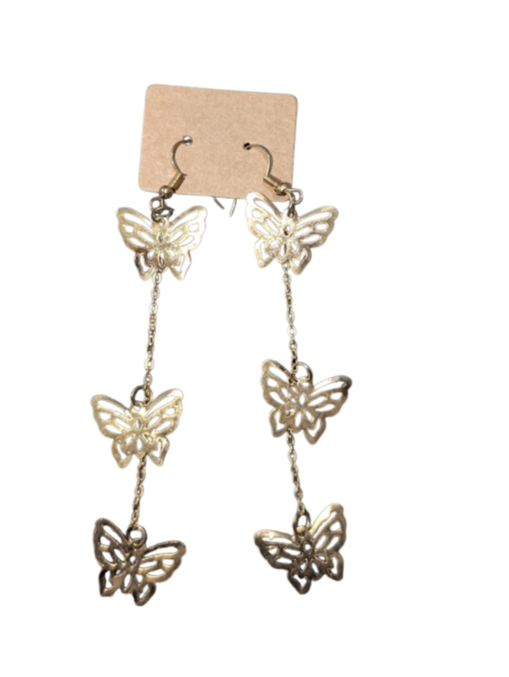 Delicate Gold Butterfly Drop Earrings - Triple Butterfly Dangles
